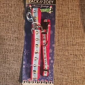 Zack & Zoey NWT Kids Penguin Print Leash & Collar - Blue and Red
